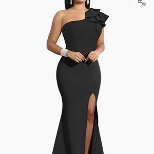 Sleeveless One Shoulder Ruffle High Split Party Evening Long Formal Dress